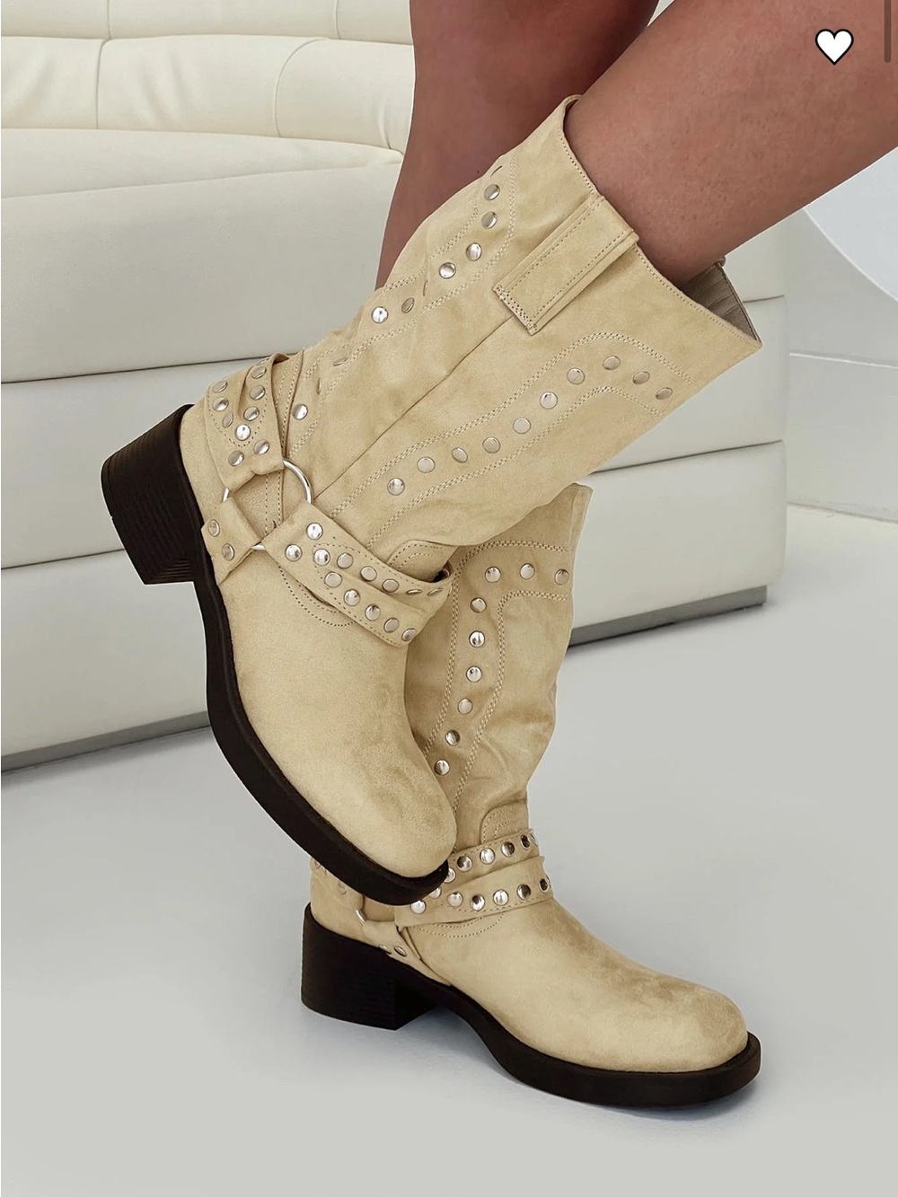 NEW in Box Princess Polly “Allora Western Boots Beige Faux Suede” by Lemonade